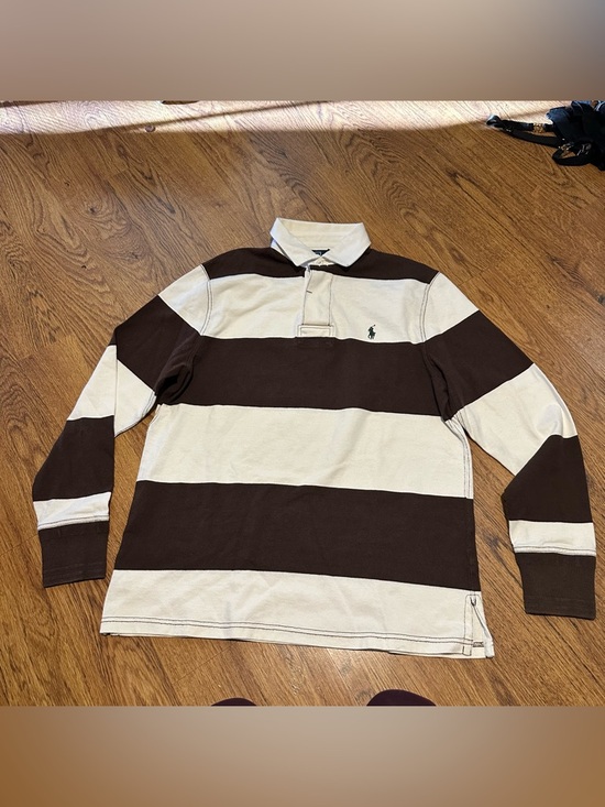 Polo Ralph Lauren Other - Polo by Ralph Lauren Brown and Cream Striped Rugby Polo custom fit medium